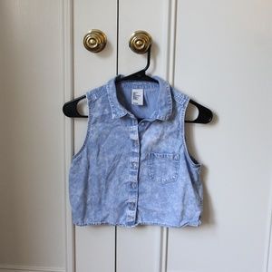 H&M Sleeveless Acid Wash Denim Crop Shirt